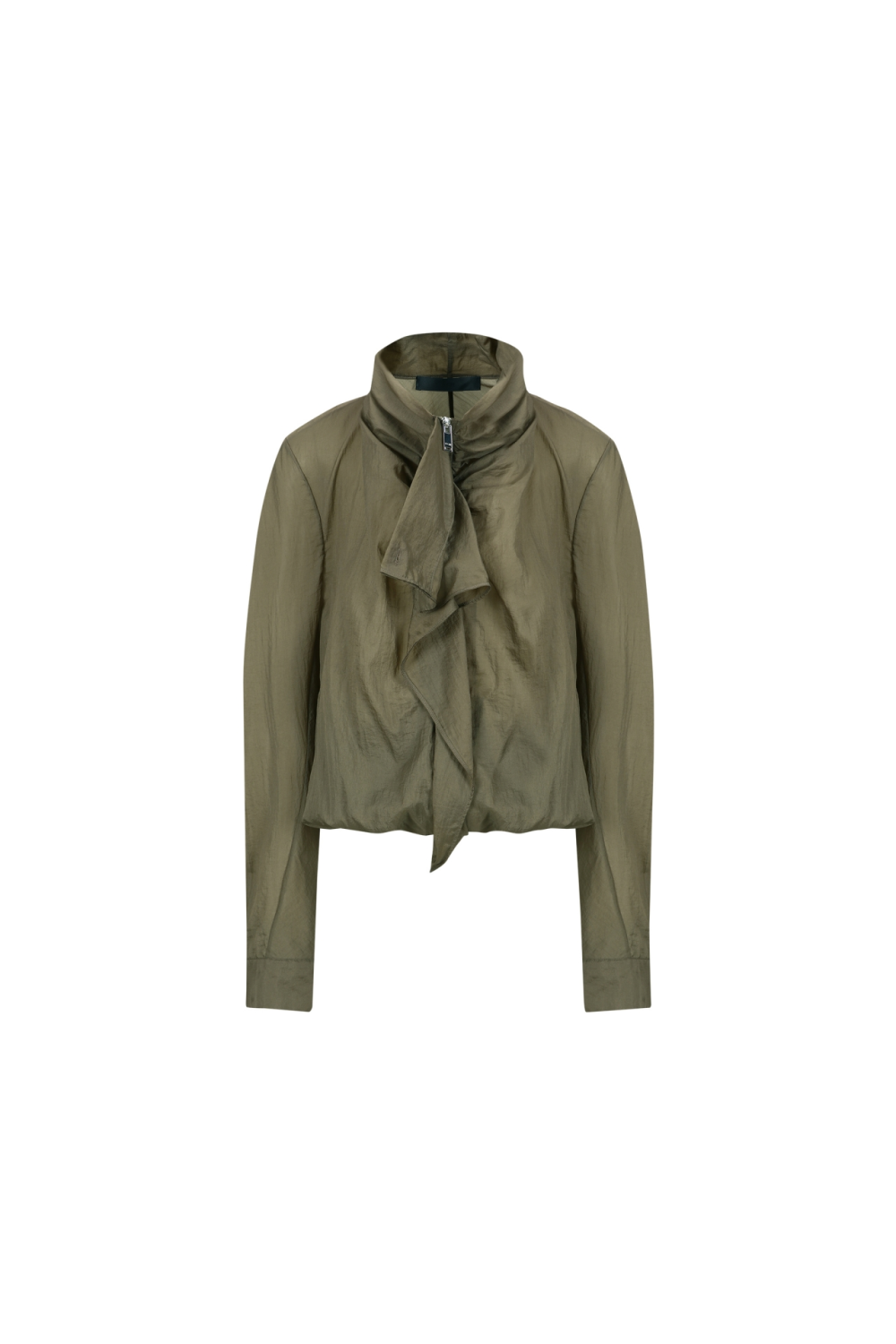 ZIP-FRONT NECK SCARF BLOUSE (F26BL4092BR)