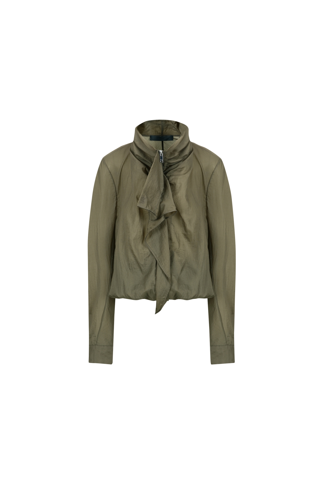 ZIP-FRONT NECK SCARF BLOUSE (F26BL4092BR)
