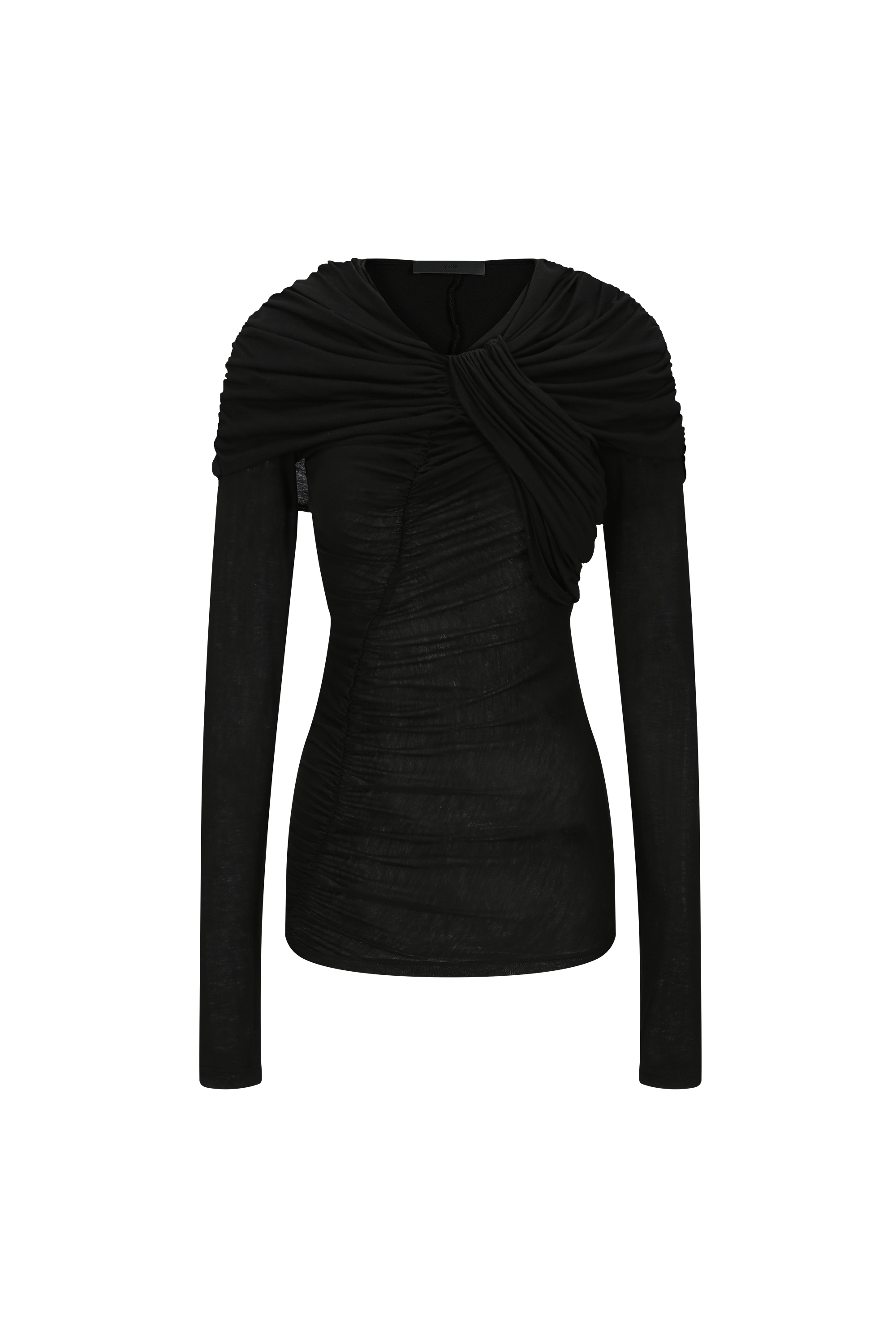 SHOULDER DRAPE RUCHED TOP (W26TS11051BK)