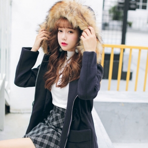 후드 모피 카라 롱코트