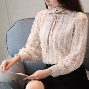 입체 단색 레이스 실크 블라우스  anymore