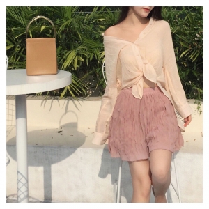 느슨한 긴 소매 셔츠 + 주름 치마 바지  set anymore