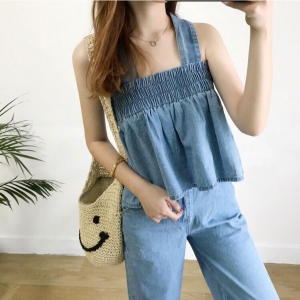 얇은 데님 홀터 조끼 anymore