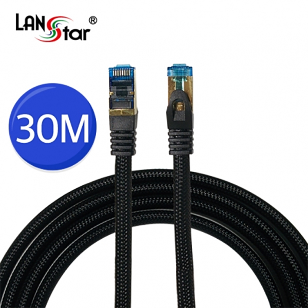 [LANstar] CAT.7 산업용 망사 랜케이블, LSZH, 10G, Gold-blue, 30M, Black Nylon [10919]