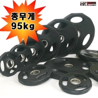 클럽용 고무 중량바벨 95kg 세트 원판 아령 덤벨