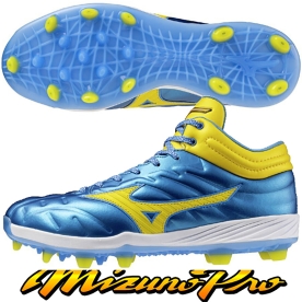 미즈노 프로 쿠션레보 야구 포인트화 인조잔디화 블루/옐로우 11GP253027