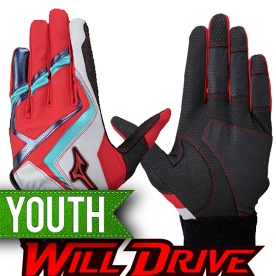 미즈노 유소년 윌드라이브 야구 배팅 장갑 레드/그레이 1EJEY55462