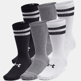 언더아머 유니섹스 UA 에센셜 크루 삭스 양말 6켤레 화이트/블랙 1387058 101