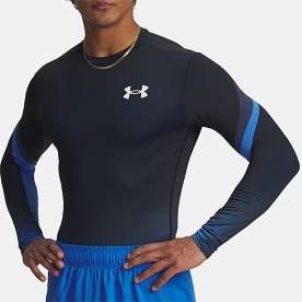 언더아머 UA 히트기어 서브 크루넥 티셔츠 LS 블랙/블루 6007631 402