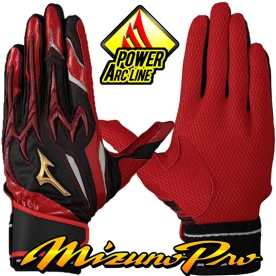 미즈노 프로 야구 배팅 장갑 파워 아크 라인 블랙/레드 1EJEA55562