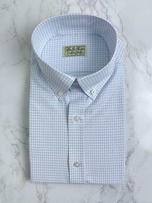 연블루 도트 체크 셔츠