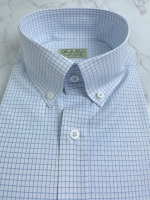 연블루 도트 체크 셔츠