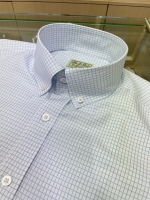 연블루 도트 체크 셔츠