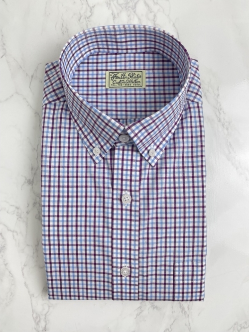 보라 하늘 체크 셔츠