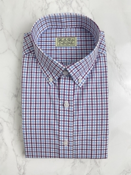 보라 하늘 체크 셔츠