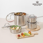 [로얄튜더] 리버티 스텐냄비 4종 편수17cm+양수20cm+하이브리드22cm+곰솥26cm +유리뚜껑4p