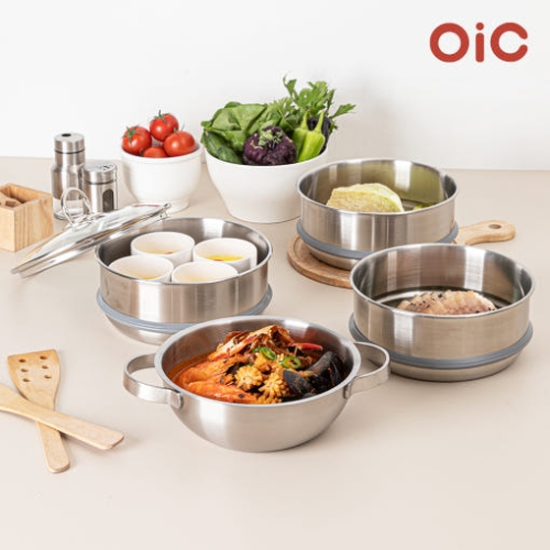 실버스타 오아이씨 인덕션IH 4단 스텐찜솥 20cm(20냄비+스티머3개(패킹포함))