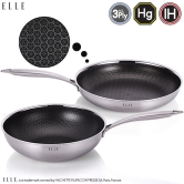 [ELLE] 엘르-루시 IH 통삼중 하이브코팅 프라이팬 2종세트 28cm 프라이팬, 26cm 궁중팬