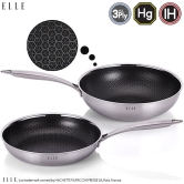 [ELLE] 엘르-루시 IH 통삼중 하이브코팅 프라이팬 2종세트 24cm 프라이팬, 26cm 궁중팬