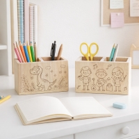 캐릭터 각인 나무 연필꽂이 2칸/디자인 5종