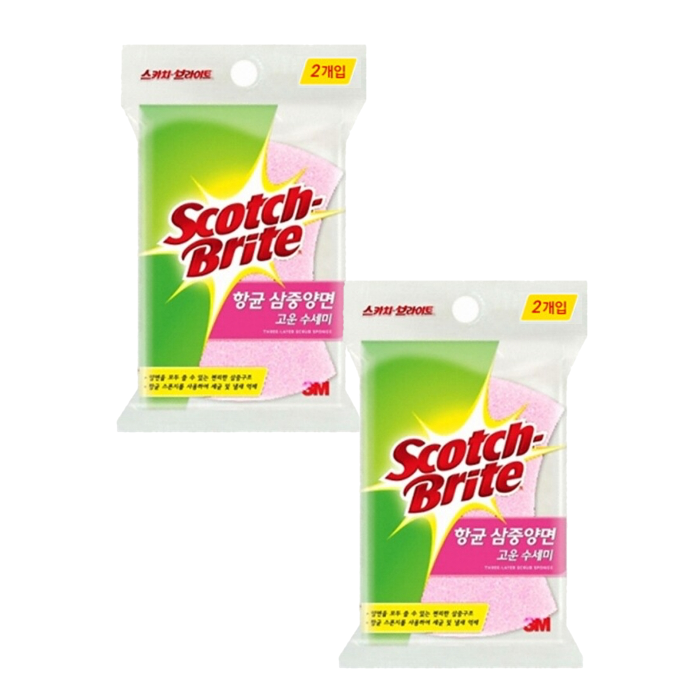 (2+2개입)3M 스카치-브라이트 항균 삼중양면 고운 수세미