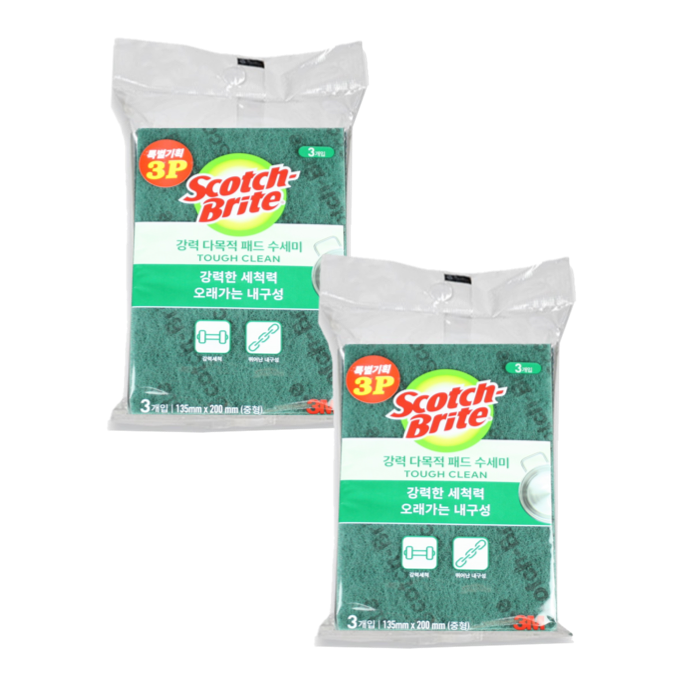 (3+3개입)3M 스카치-브라이트 다목적 수세미-중 주방용