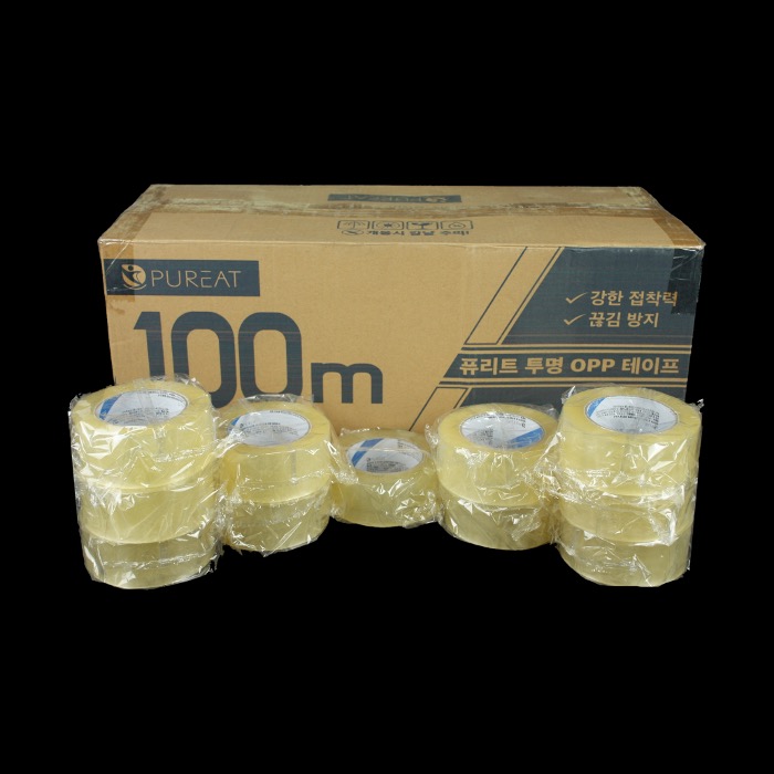 BOX 퓨리트 박스테이프 경포장용 48mm x 100M 50개 투명