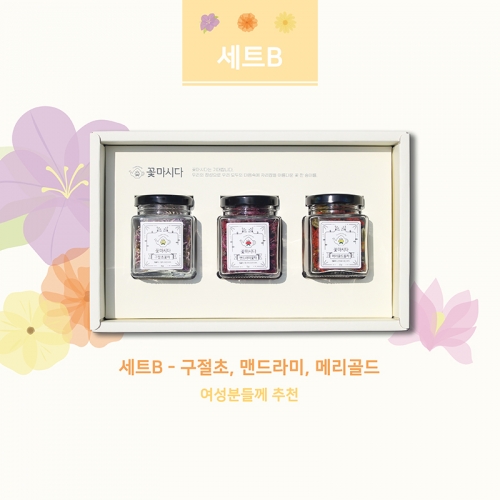 [꽃마시다] 꽃차 3종 오리지널 미니 선물세트 + 보리수 꽃차 거름망