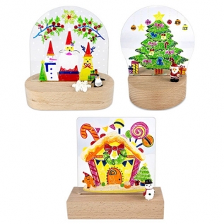 [크리스마스만들기]LED아크릴원목조명(마카+건전지세트)-산타/트리/과자집선택1개