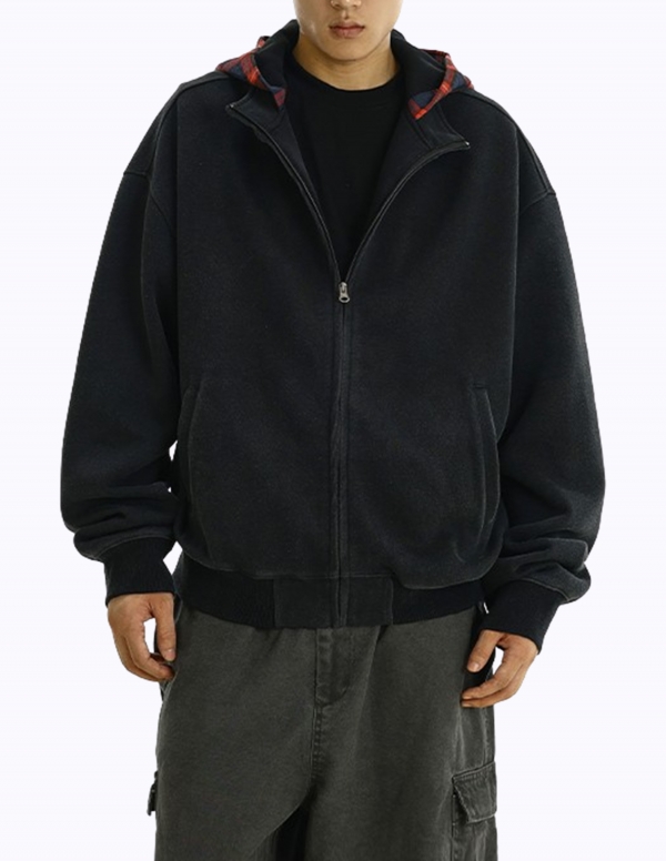 체크 투피스 후드 집업