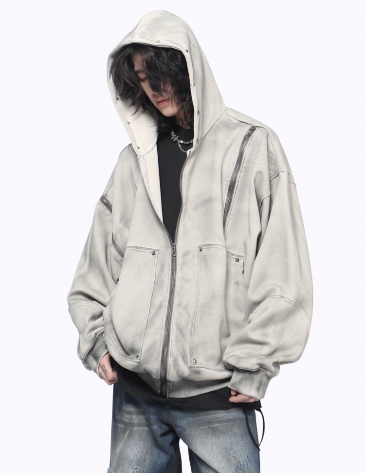 올드 워시드 후드 집업