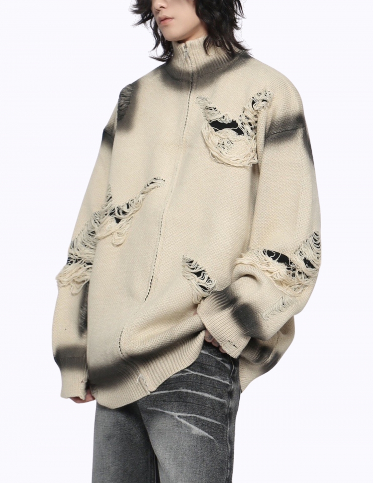 빈티지 홀 집업 니트