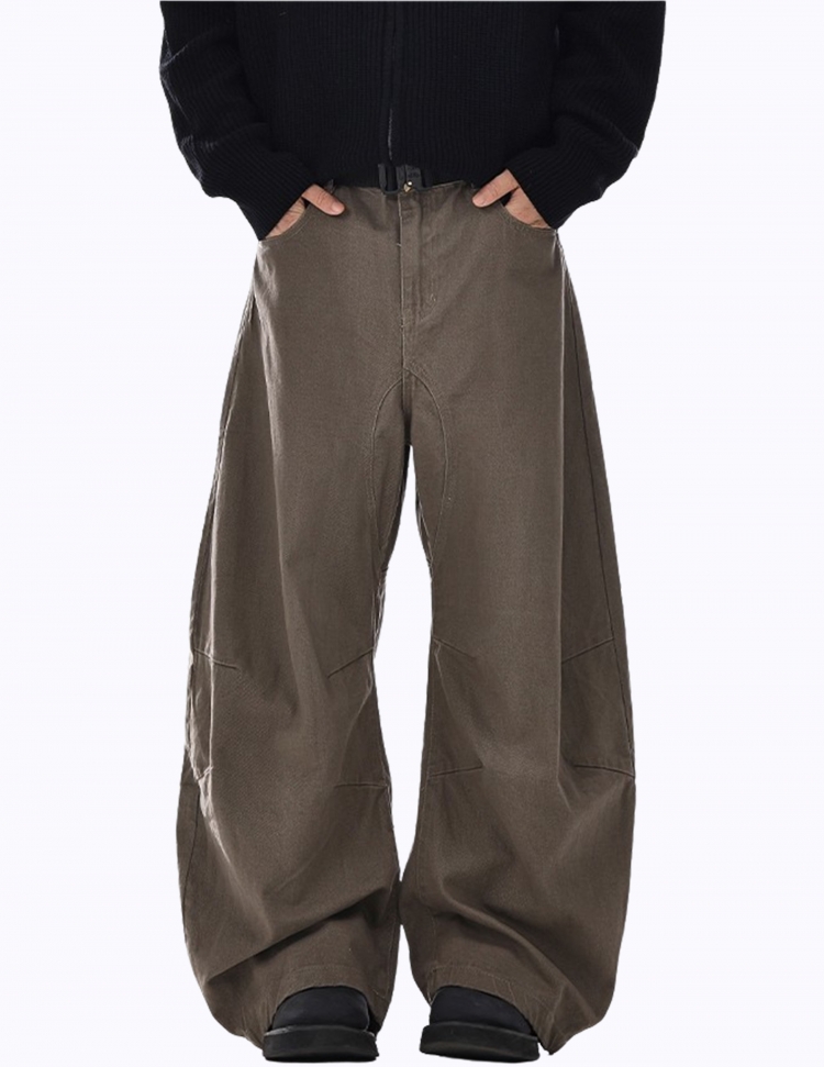 커브드 와이드 브라운 팬츠