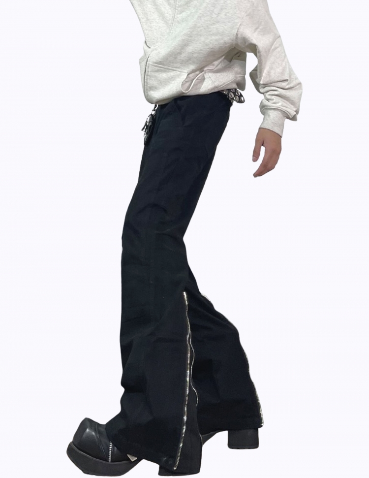 블랙 플레어 지퍼 팬츠
