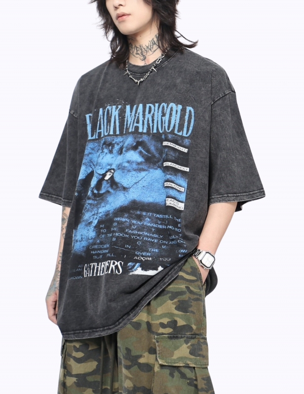 워시드 빈티지 아트 프린팅 티셔츠