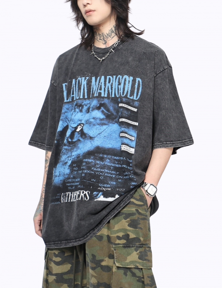 워시드 빈티지 아트 프린팅 티셔츠