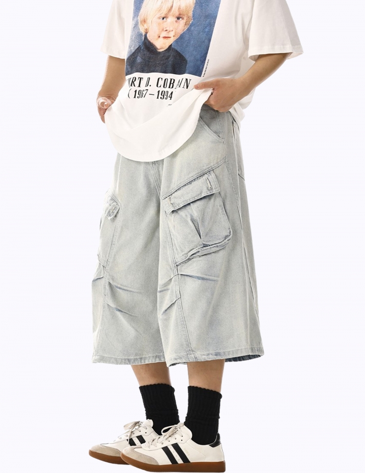 루즈 쿨 멀티포켓 하프 데님 팬츠