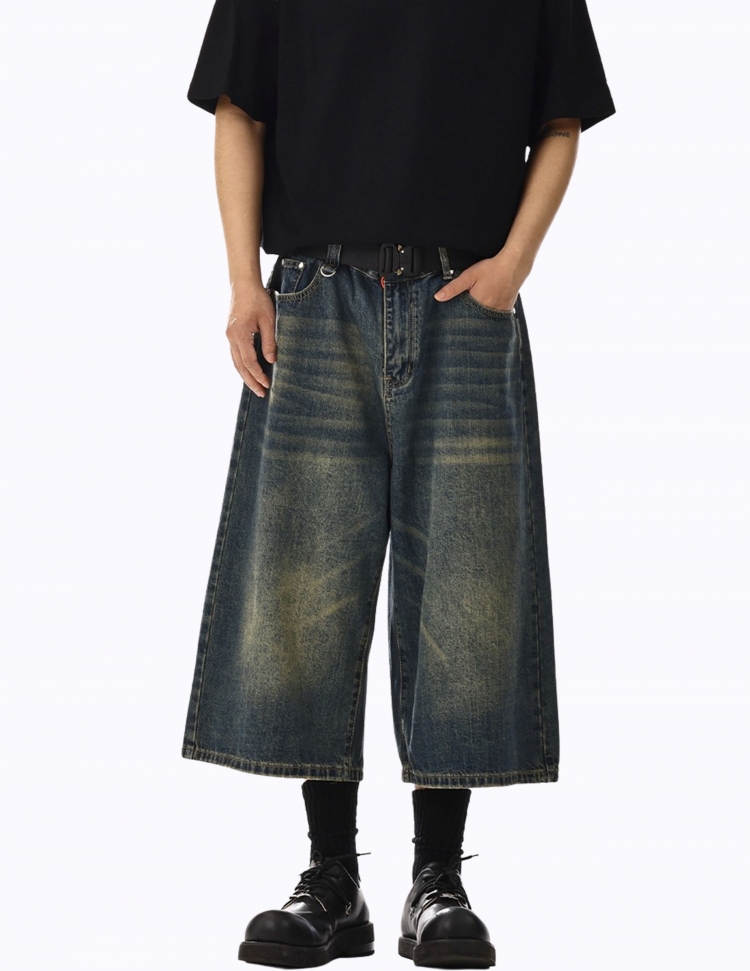 올드 워시드 루즈 하프 데님 팬츠