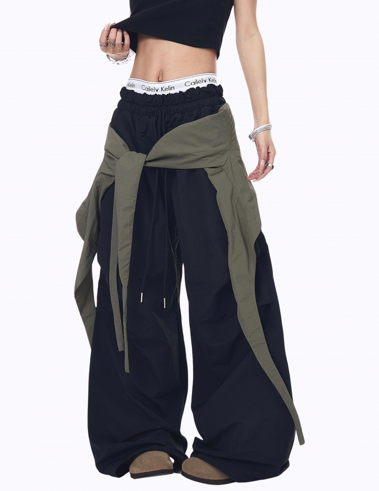 벌룬핏 스트랩 와이드 밴딩 팬츠