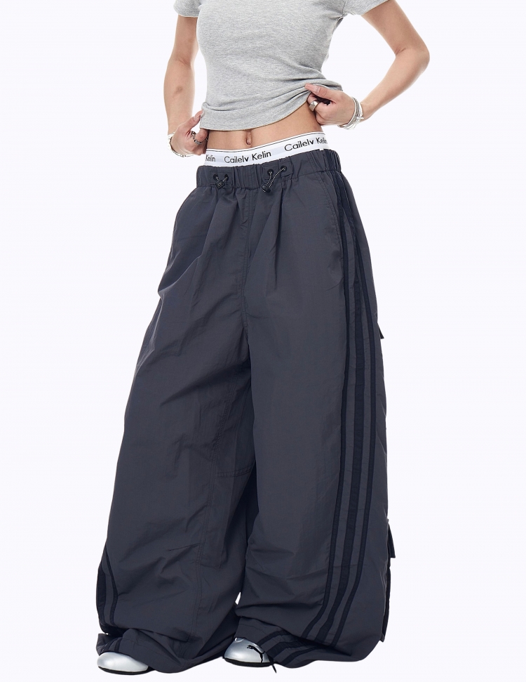 라인 벌룬핏 멀티 포켓 와이드 밴딩 팬츠