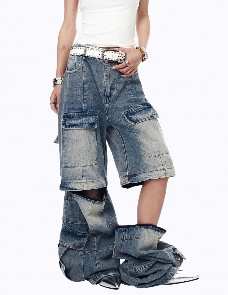 디태쳐블 멀티 포켓 플레어 데님 팬츠