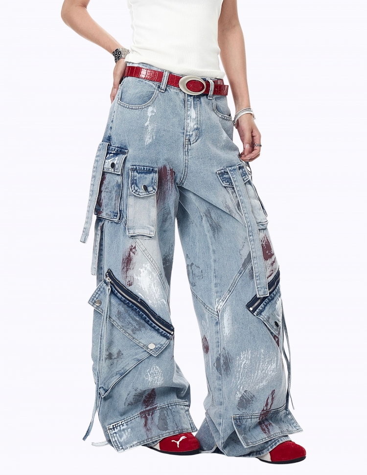 그래피티 페인팅 멀티포켓 데님 팬츠