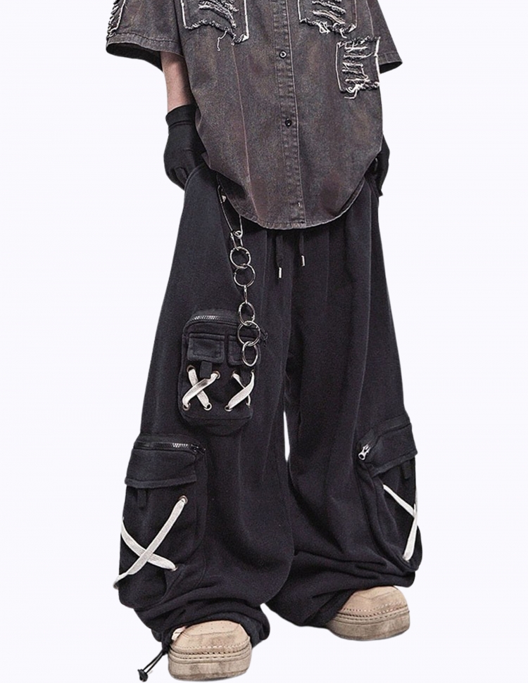엑스 스트랩 와이드 멀티포켓 밴딩 팬츠