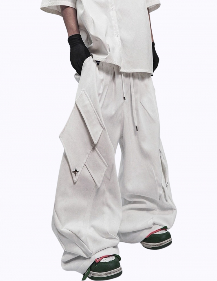 워크 캐주얼 와이드 멀티포켓 밴딩 팬츠