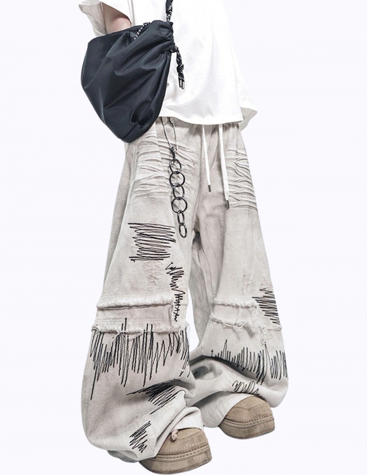 더티 그래피티 와이드 밴딩 팬츠