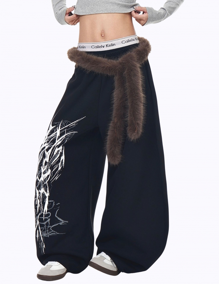 스트리트 플러시 벨트 밴딩 팬츠