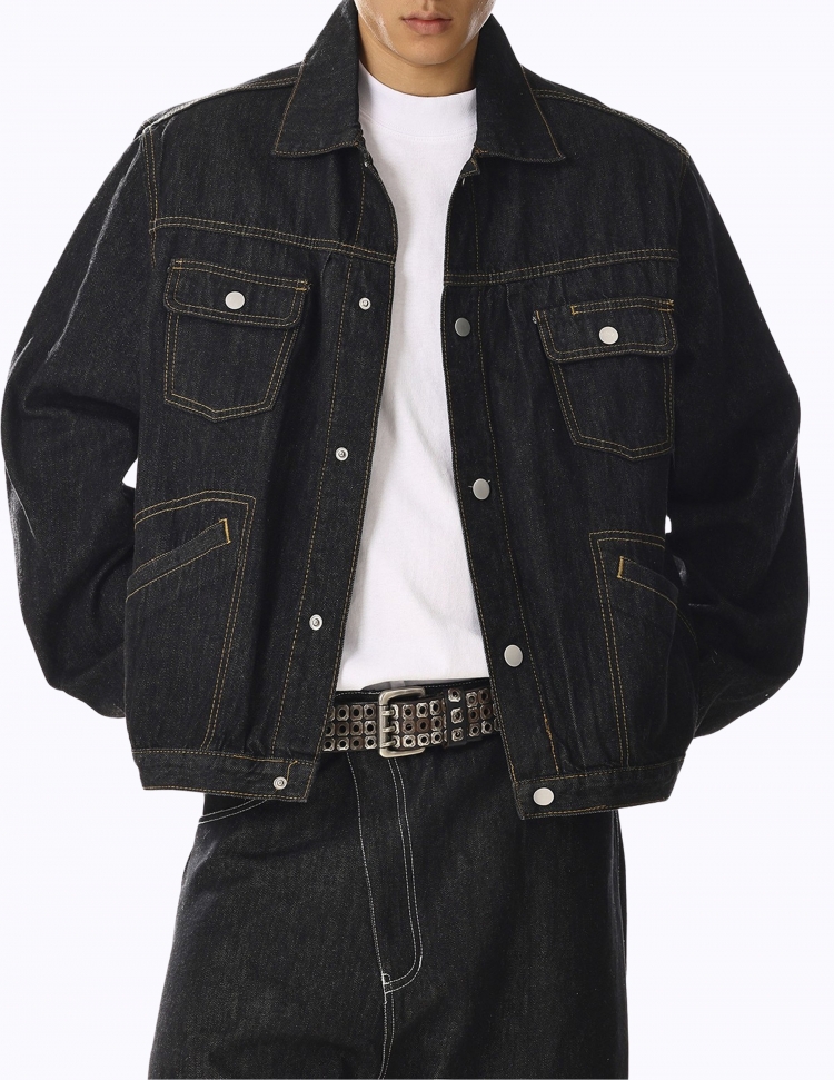 블랙 클린핏 포켓 데님 자켓