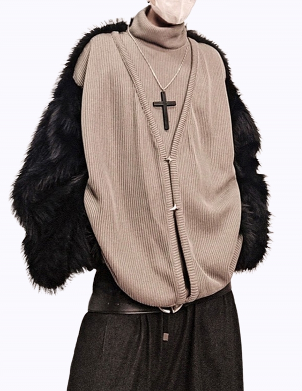 펄 폴라 가디건 레이어드 스웨터