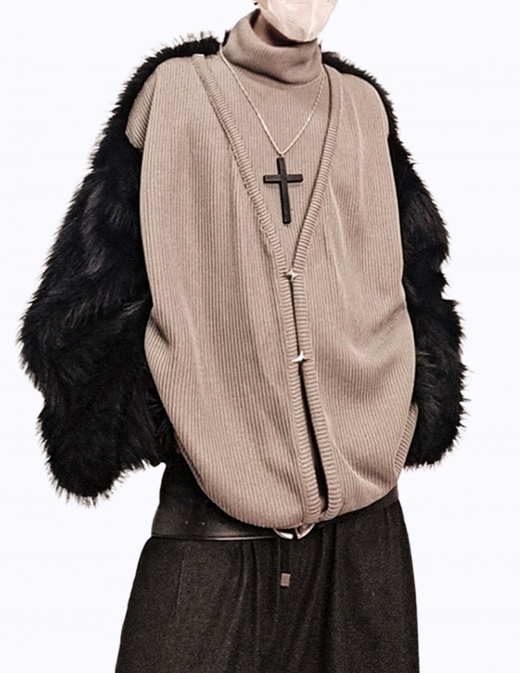 펄 폴라 가디건 레이어드 스웨터