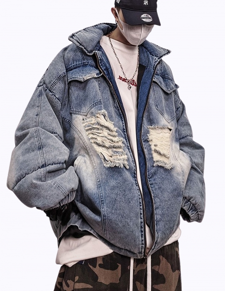 립트 헤비 덕다운 데님 패딩자켓